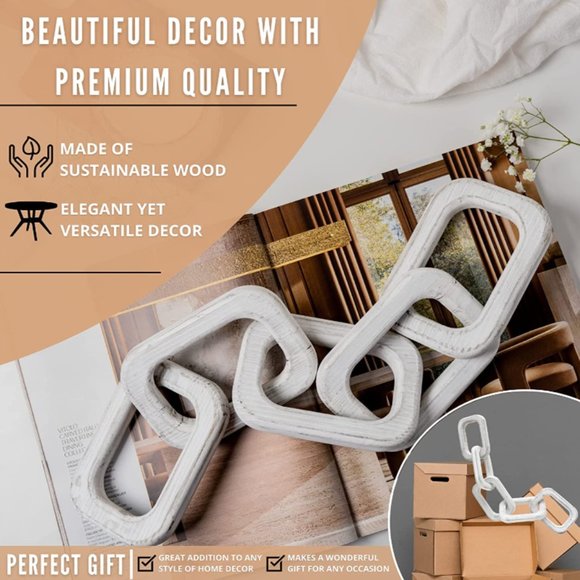 New Large Rustic Wood Chain Link Decor White Washed Pine - Picture 5 of 5